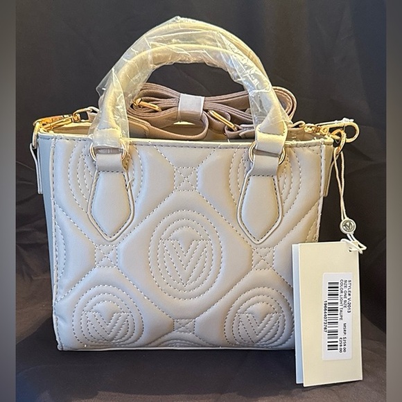 Valentino Orlandi Light Taupe Quilted Vegan Leather Crossbody Bag - Picture 2 of 8